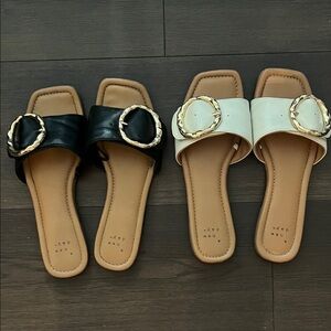 a new day Black and White Sandals with Gold Accents